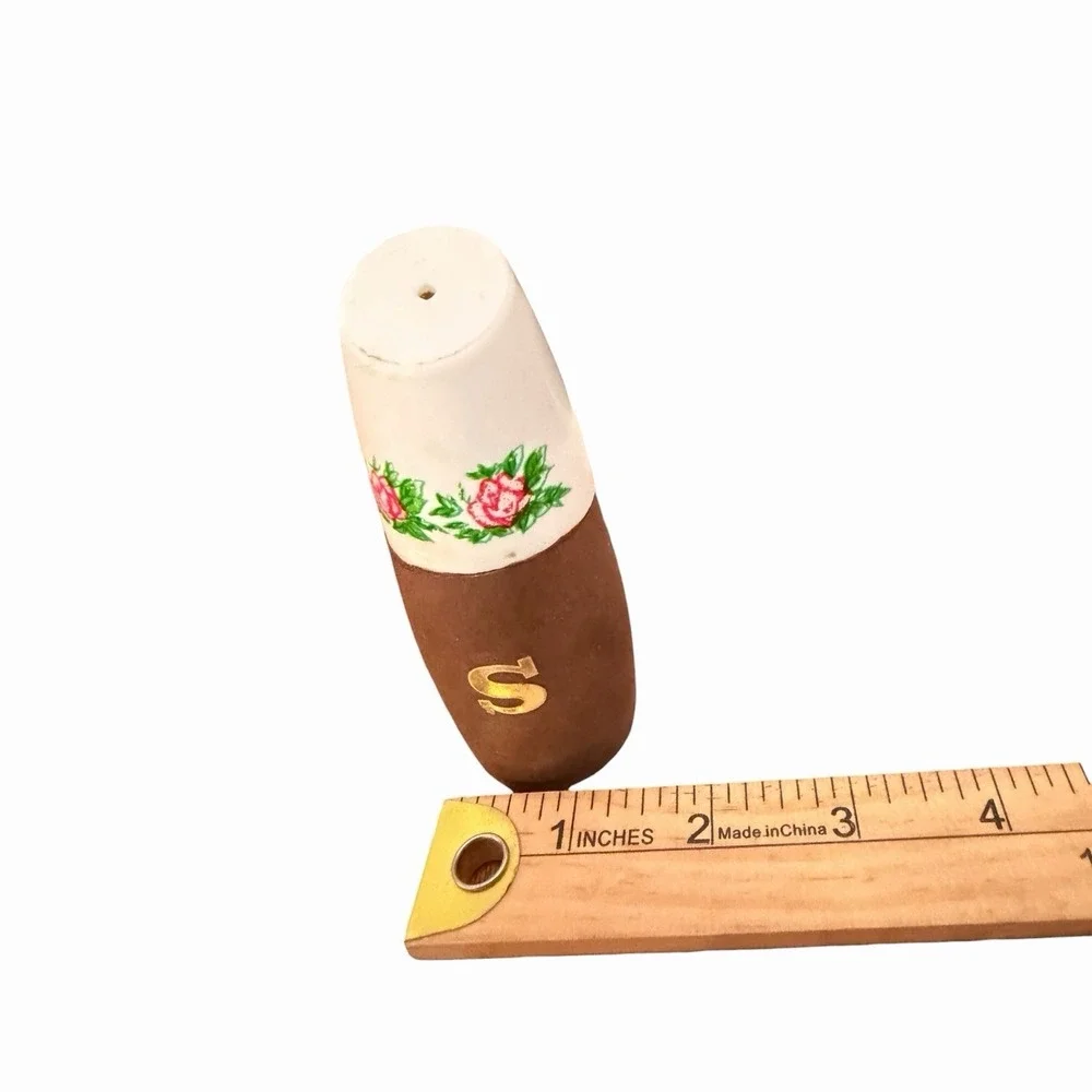 VTG Wood And Porcelain Salt Pepper Shaker Set With Floral Design MCM & Cottage